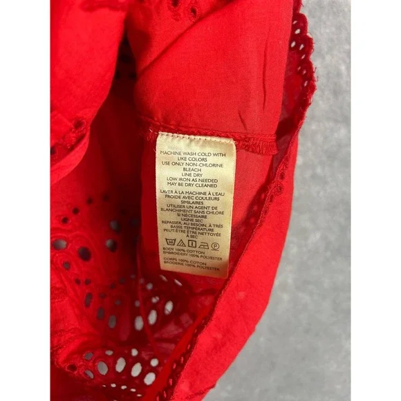 Free People Red‎ Embroidered Eyelet Tie Front Sleeveless Top Blouse Vest M - Picture 8 of 9